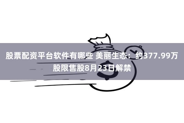 股票配资平台软件有哪些 美丽生态：约377.99万股限售股8月23日解禁