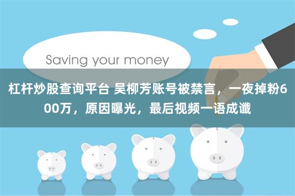 杠杆炒股查询平台 吴柳芳账号被禁言，一夜掉粉600万，原因曝光，最后视频一语成谶