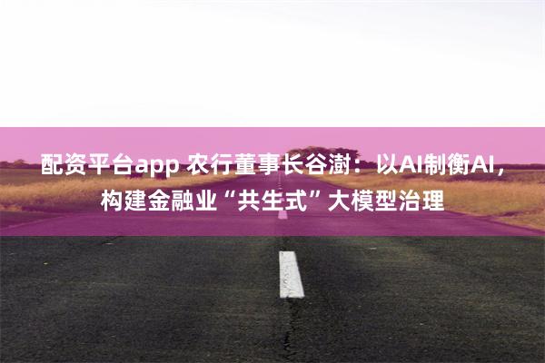 配资平台app 农行董事长谷澍：以AI制衡AI，构建金融业“共生式”大模型治理