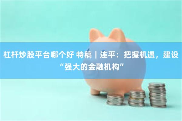 杠杆炒股平台哪个好 特稿｜连平：把握机遇，建设“强大的金融机构”