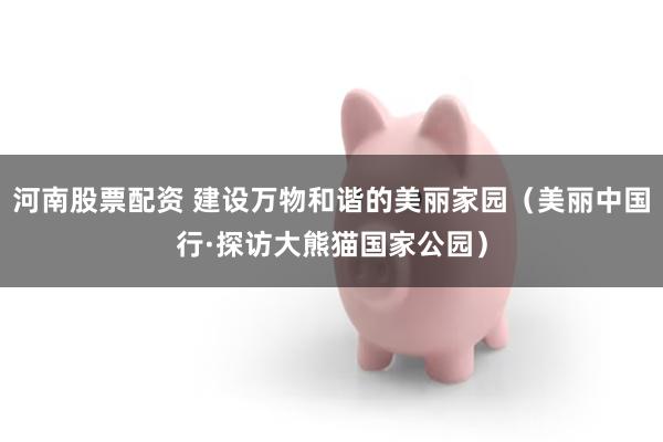 河南股票配资 建设万物和谐的美丽家园（美丽中国行·探访大熊猫国家公园）